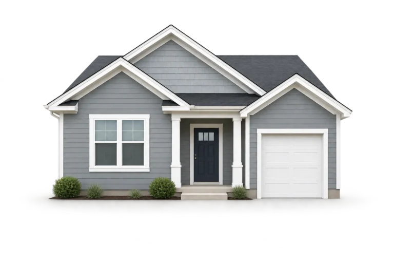 Gray suburban home with single-car garage for home insurance