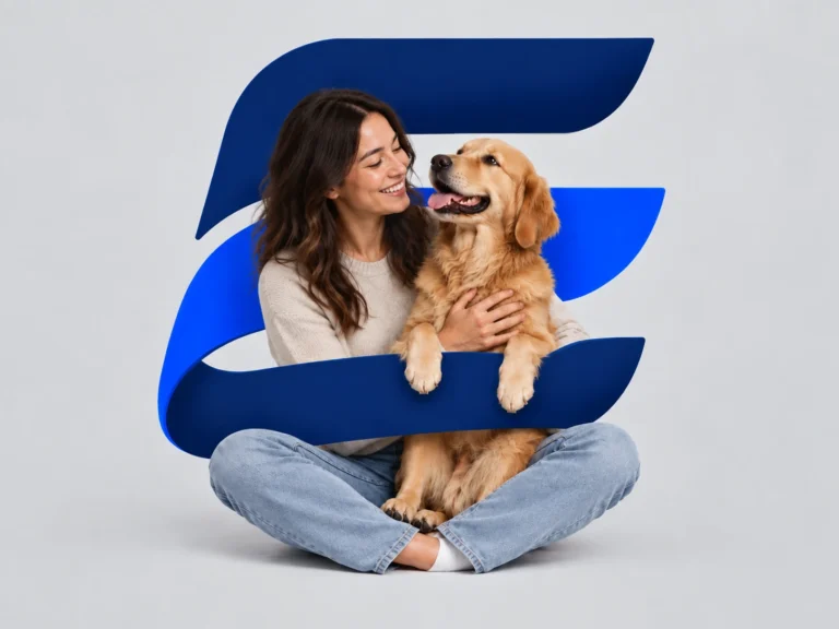 Pet owner with golden retriever and Everpoint Insurance logo