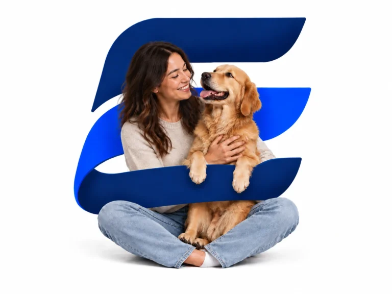 Pet owner with golden retriever and Everpoint Insurance logo
